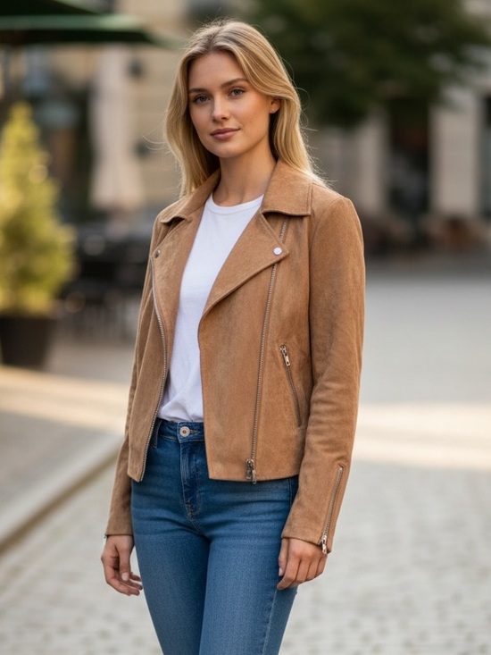 Vici Jackets & Blazers - VICI Camel Faux Suede Moto Biker Jacket Medium Asymmetrical Zip Sleek